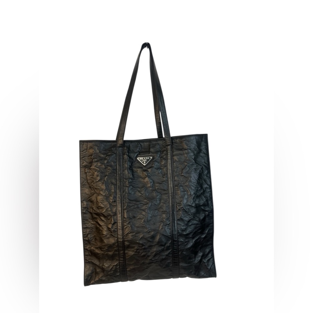 Prada Black Crinkle Nappa Leather  Tote Bag